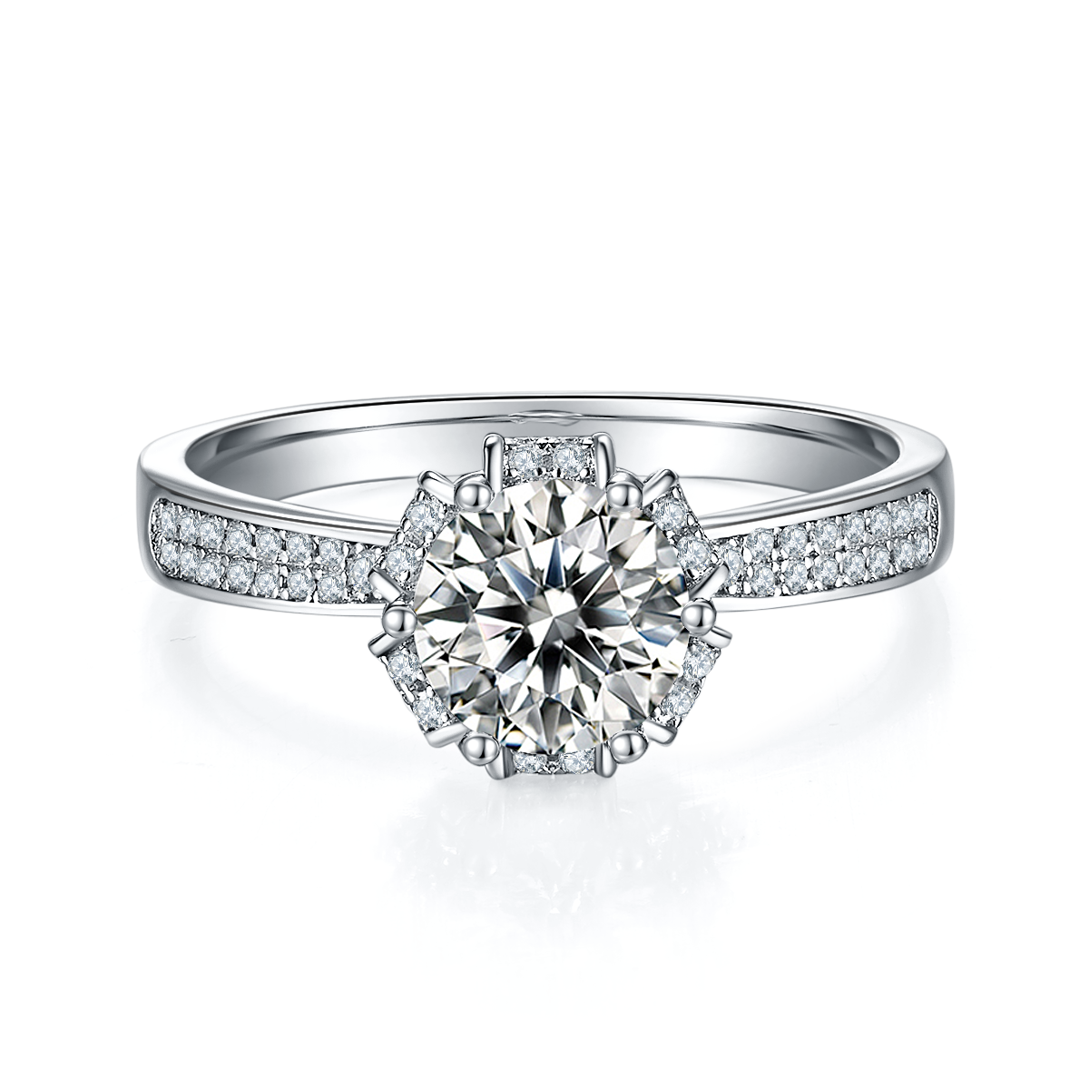 Straight arm wishing pool S925 silver plated platinum Moissanite women's ring 1 carat D-grade
